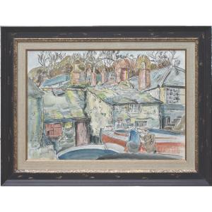 Rowley Smart "fishermen At The Port" Watercolor 39x55